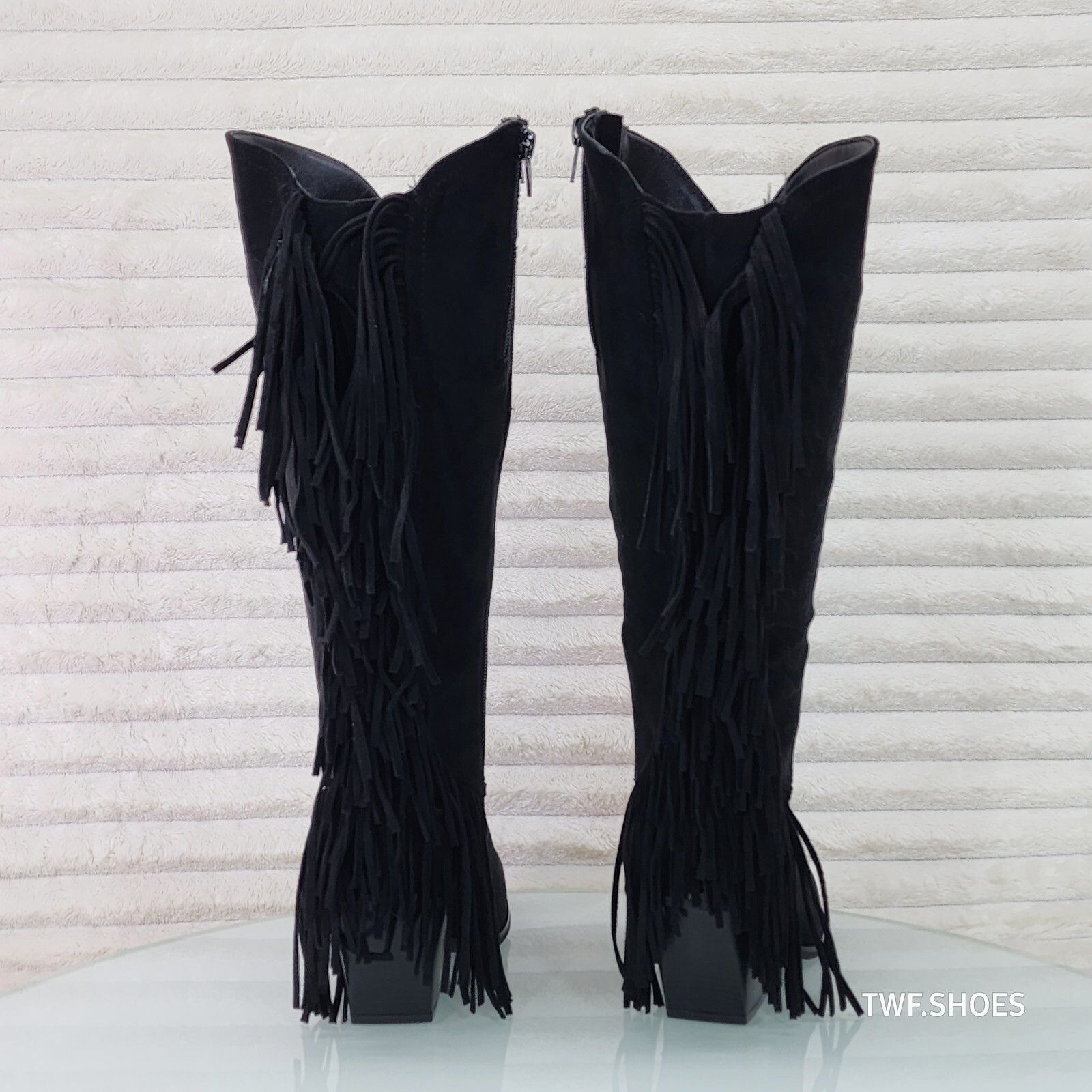 Other Dusty Roads Black Faux Suede Back Fringe Western Cowgirl Boo Size US 8 / IT 38 - 3 Thumbnail