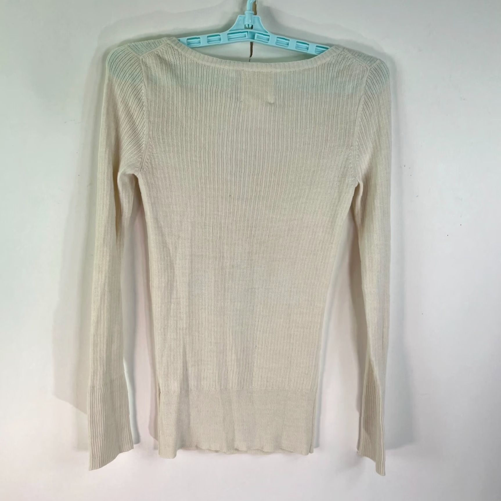 Old Navy Old Navy Women's Merino Wool Striped Long Sleeve Sweater Size M Ivory Button Front Dolman V-Neck Pullover Classic Bohemian Size M / US 6-8 / IT 42-44 - 5 Thumbnail