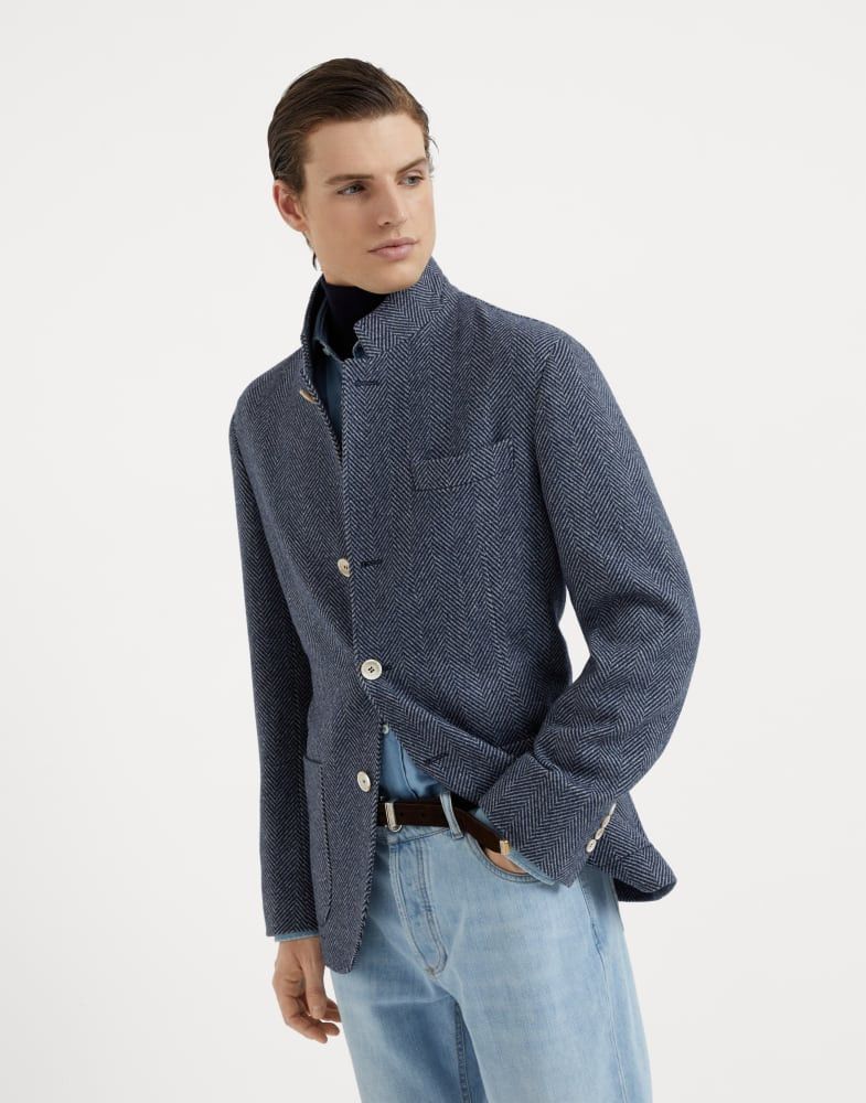 Brunello Cucinelli o1w1db10825 Wool Jacket in Blue Size US XL / EU 56 / 4 - 1 Thumbnail