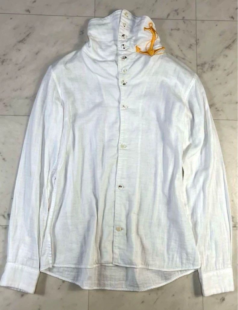 Kapital Kapital White High Collar Shirt with Anchor Embroidery-250 Size US S / EU 44-46 / 1 - 1 Thumbnail