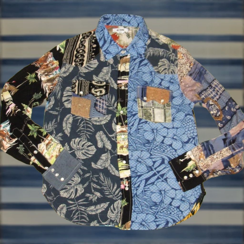 RE/DONE VINTAGE RE/DONE Sorted Hawaiian Rayon Long Sleeve Pearl Snap Shirt Small Size S / US 4 / IT 40 - 1 Thumbnail