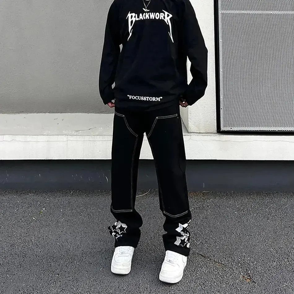 Japanese Brand Graphic Jeans Men Y2k Flower Vaqueros Embroidery Patchwork Size US 32 / EU 48 - 5 Thumbnail