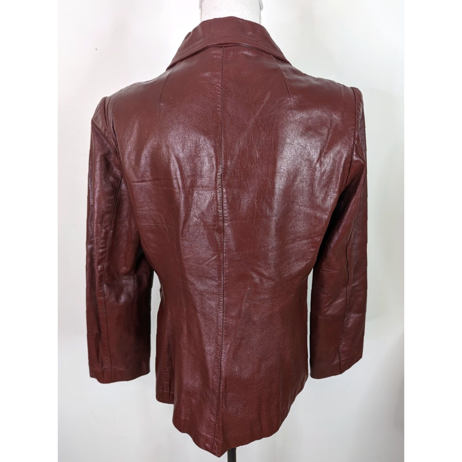 Vintage VINTAGE 70s Leather burgundy red leather blazer Coat Moto Biker Bomber jacket M Mens Size M / US 6-8 / IT 42-44 - 4 Thumbnail