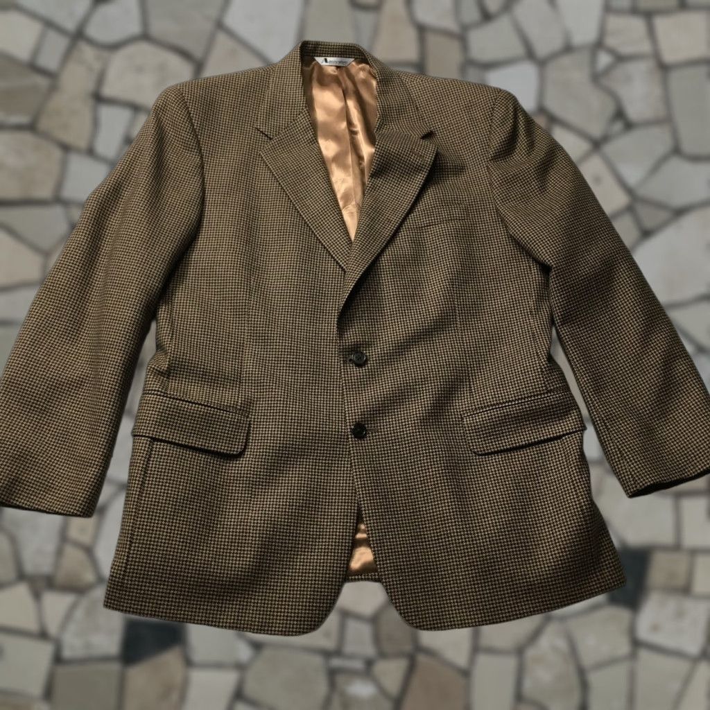 Aquascutum VTG Aquascutum Blazer Houndstooth Silk/Wool 2-Button Single-Breasted Beige 44reg Mens Jacket Size 44R - 1 Thumbnail