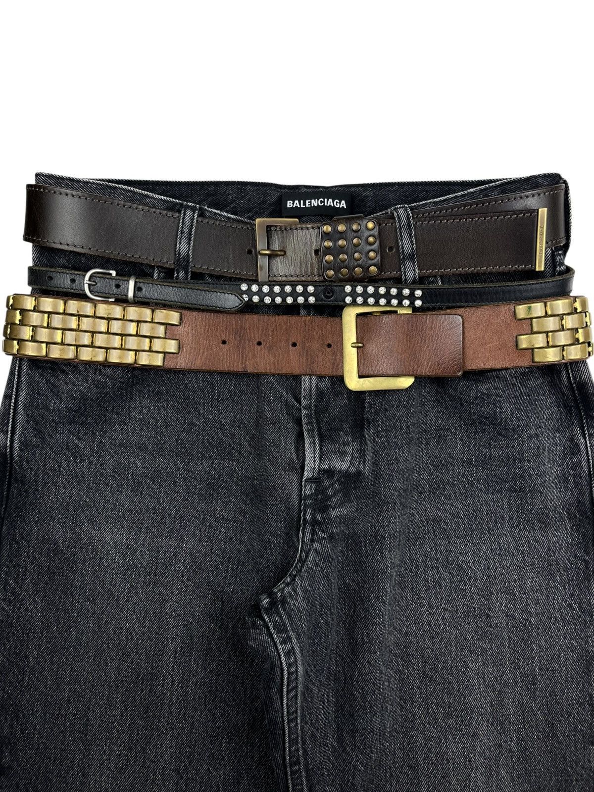 Maison Margiela Maison Margiela Rhinestone Studded Thin Leather Belt Black Size ONE SIZE - 2 Thumbnail