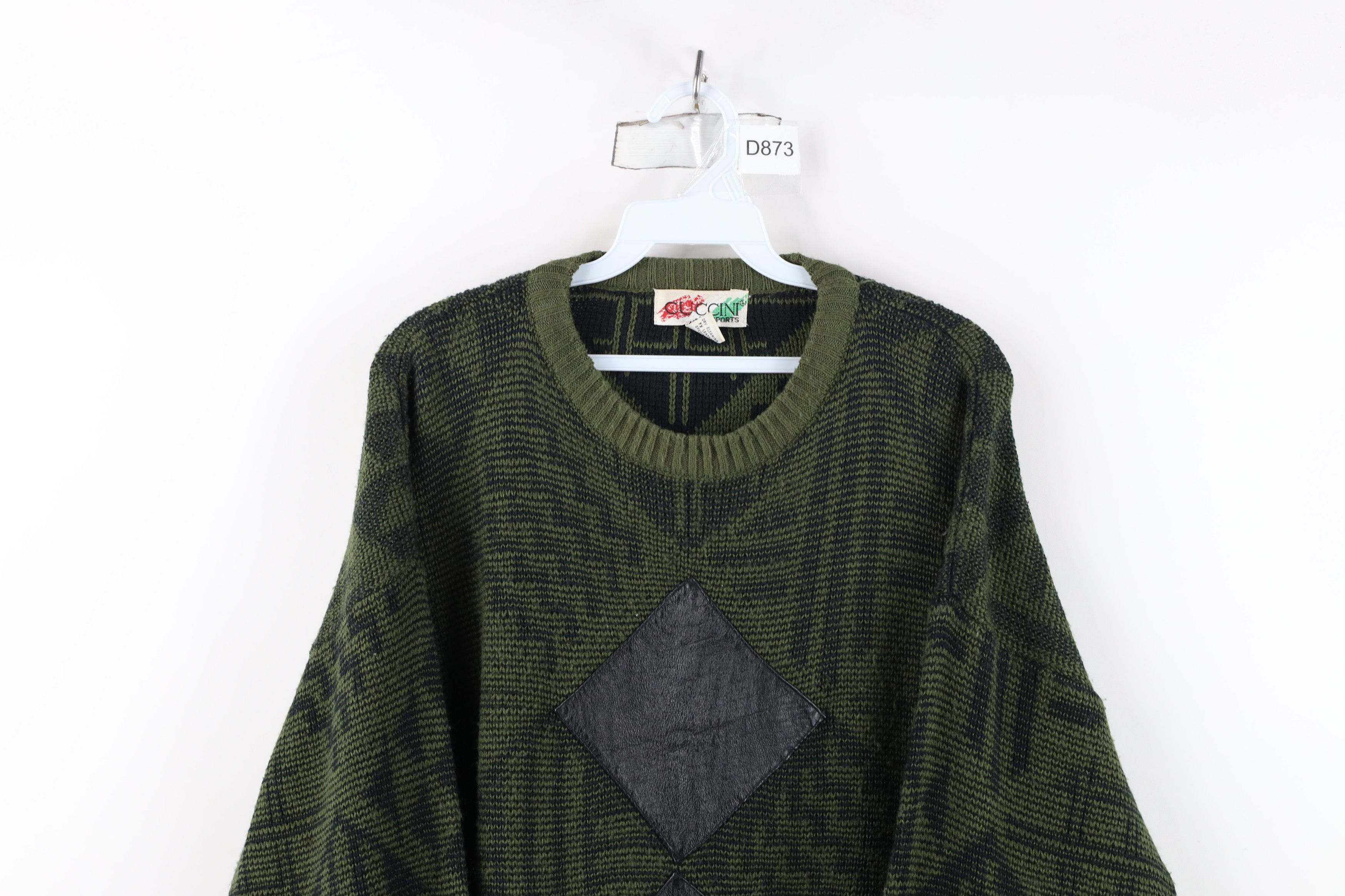 Vintage Vintage 90s Streetwear Patch Diamond Knit Sweater Green Size US M / EU 48-50 / 2 - 2 Thumbnail
