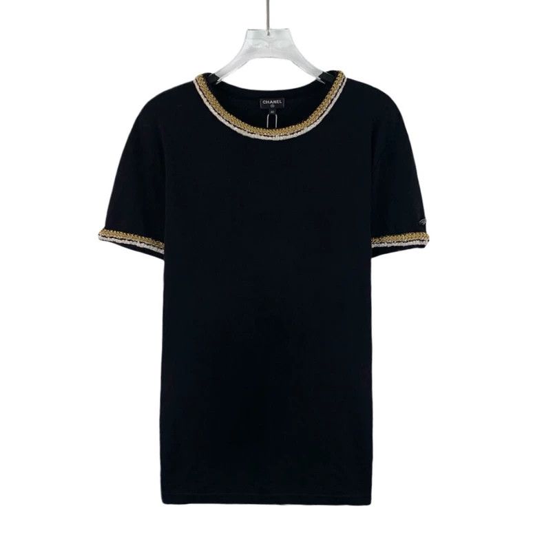 Chanel Chanel Black rolled-edge woven cotton round-neck short-sle Size S / US 4 / IT 40 - 1 Thumbnail