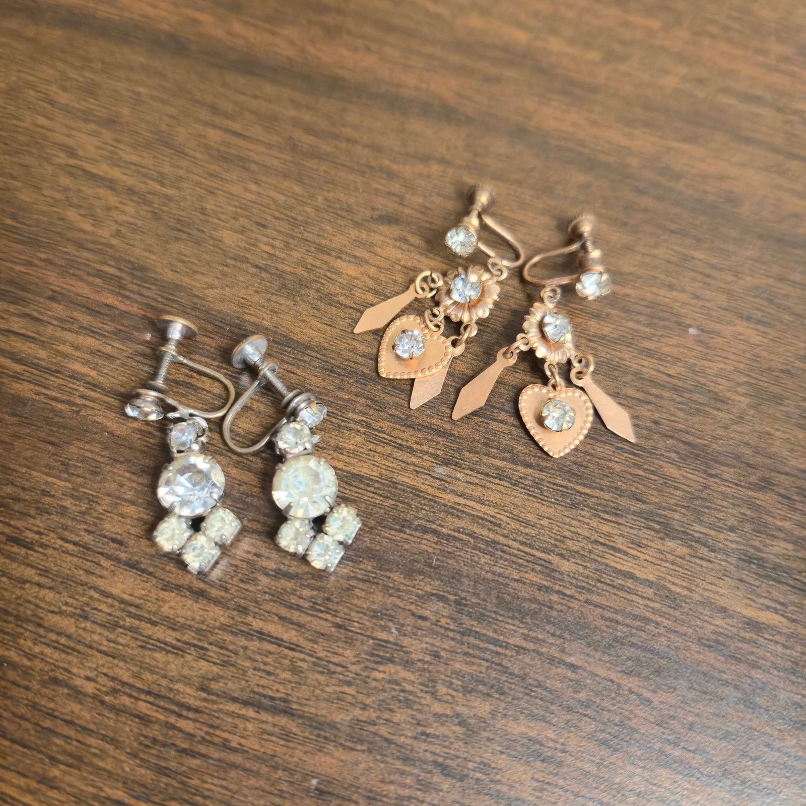 Vintage Vintage Rhinestone Dangle Earrings Screwback Estate Jewelry Size ONE SIZE - 1 Thumbnail