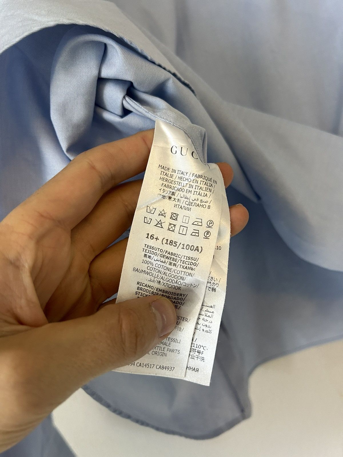 Gucci Gucci Light Blue Cotton Shirt with Embroidered “GG” Crest Size US L / EU 52-54 / 3 - 8 Thumbnail