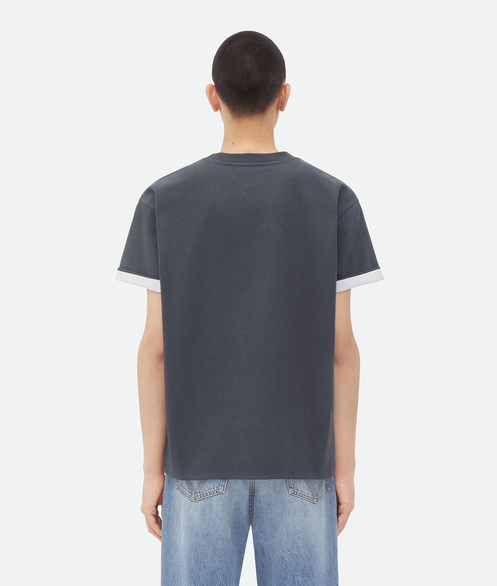 Bottega Veneta o1w1db10825 Double Layer Cotton Check T-Shirt in Shadow Size US S / EU 44-46 / 1 - 4 Thumbnail