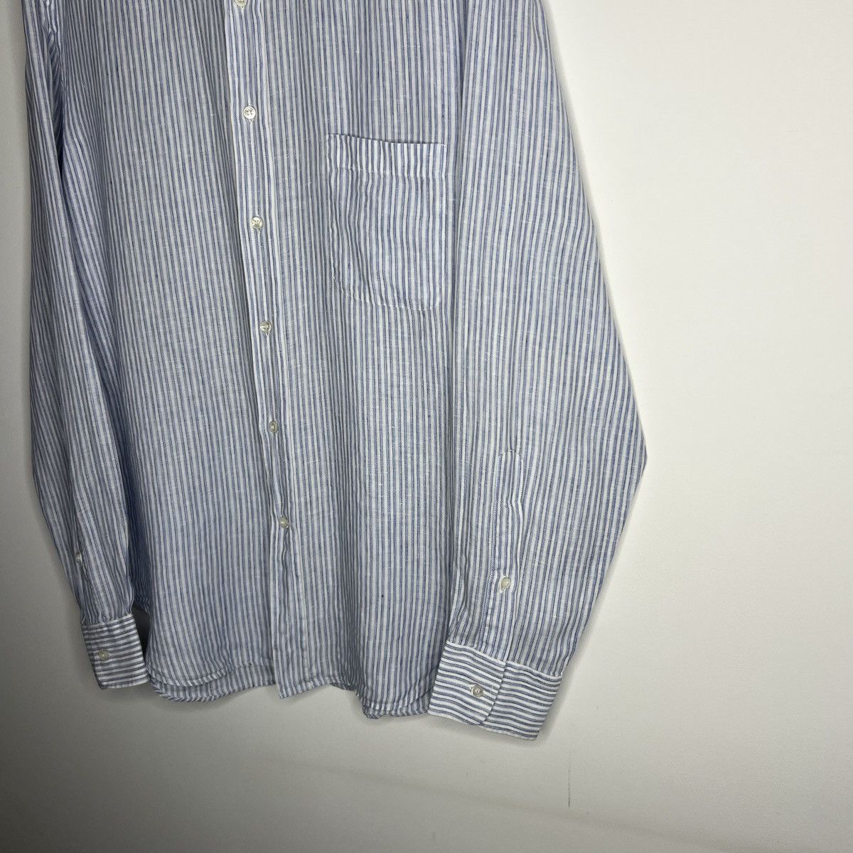 Loro Piana Loro Piana Light Blue White Old money Linen Shirt Button Up Size US XL / EU 56 / 4 - 2 Thumbnail