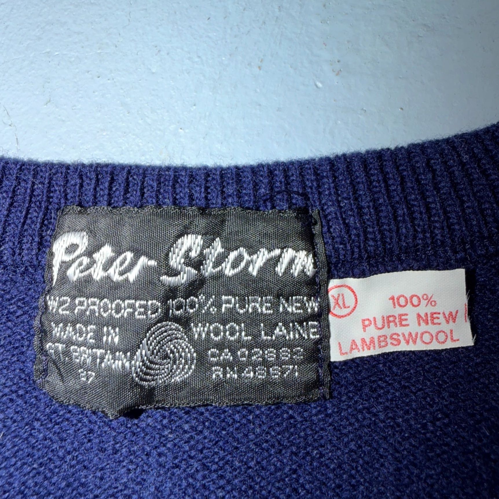 Vintage Vintage Peter Storm Sweater Mens XL Navy Blue V Neck Pure Wool Knit Pullover Long Sleeve Knitted Wool Casual 70s Logo Embroidered Mockup? Size US XL / EU 56 / 4 - 3 Thumbnail