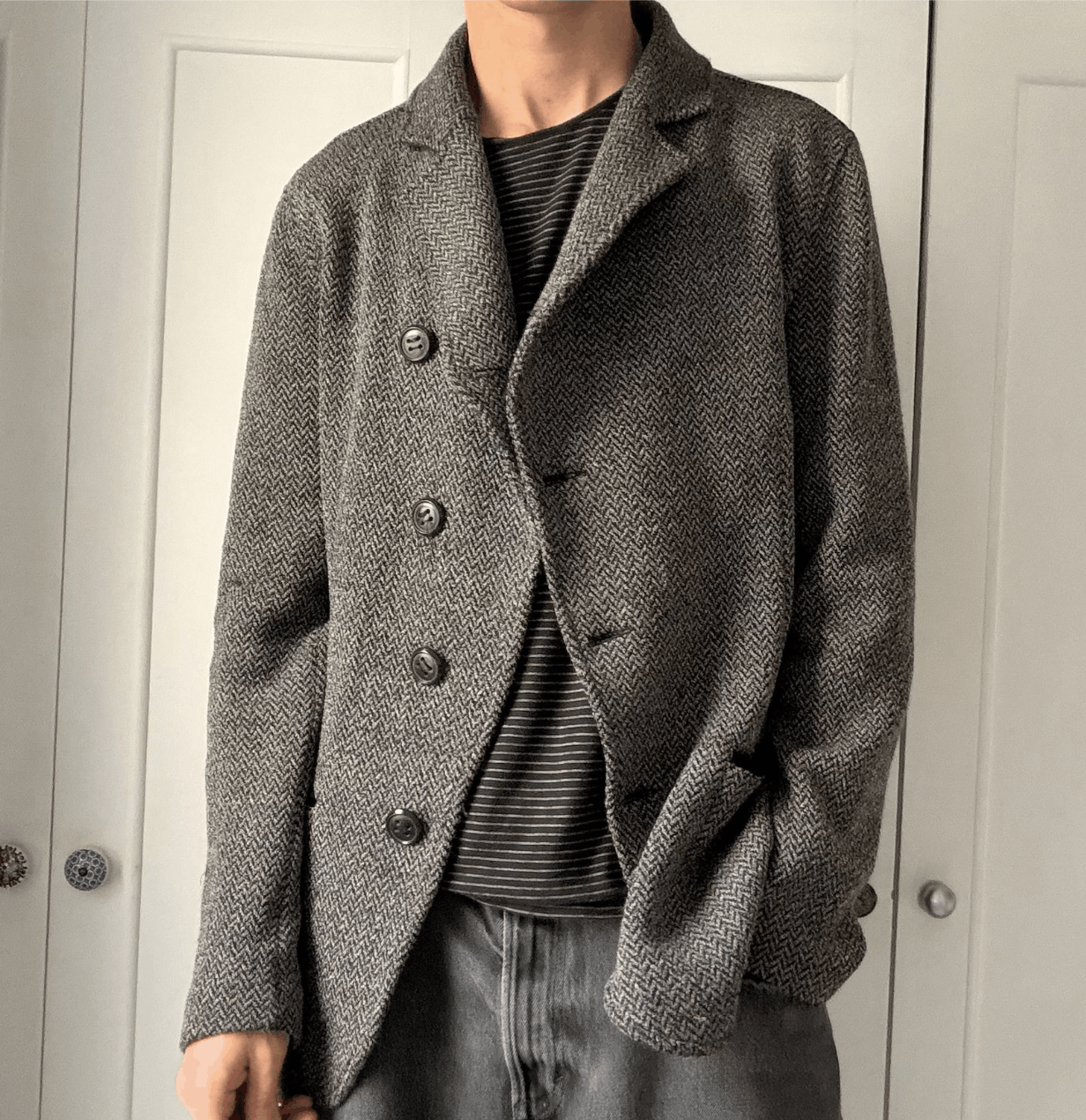 Giorgio Armani Borgo 21 Unstructured Herringbone Wool Blazer w Velvet Trim Size 40L - 1 Thumbnail