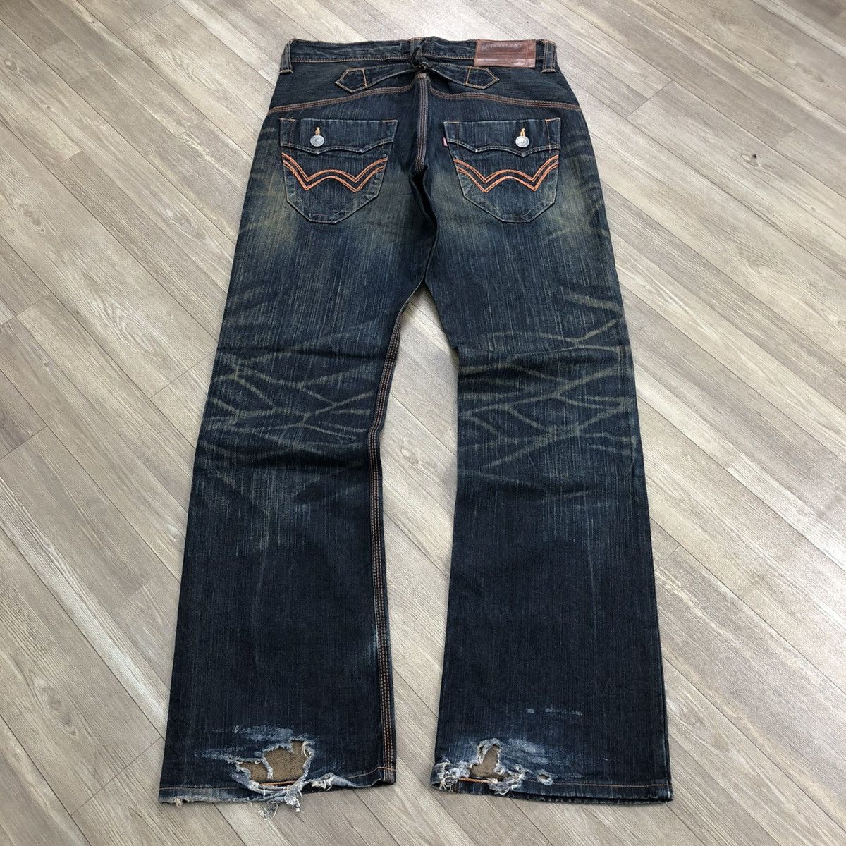 Edwin × If Six Was Nine × Japanese Brand 🇯🇵 2000s Edwin 503 Faded Lgb Goa Buckle Back Flared Jeans Size US 32 / EU 48 - 17 Thumbnail