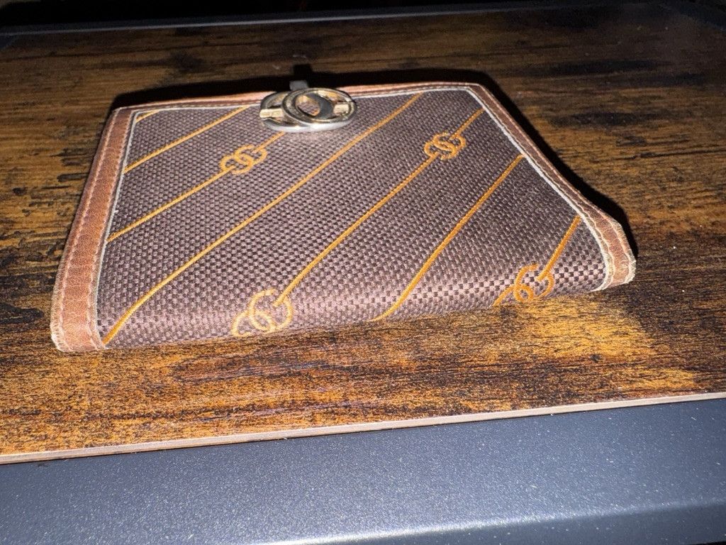 Gucci Diagonal Striped Canvas Leather Trim Bifold 70’s 80’s