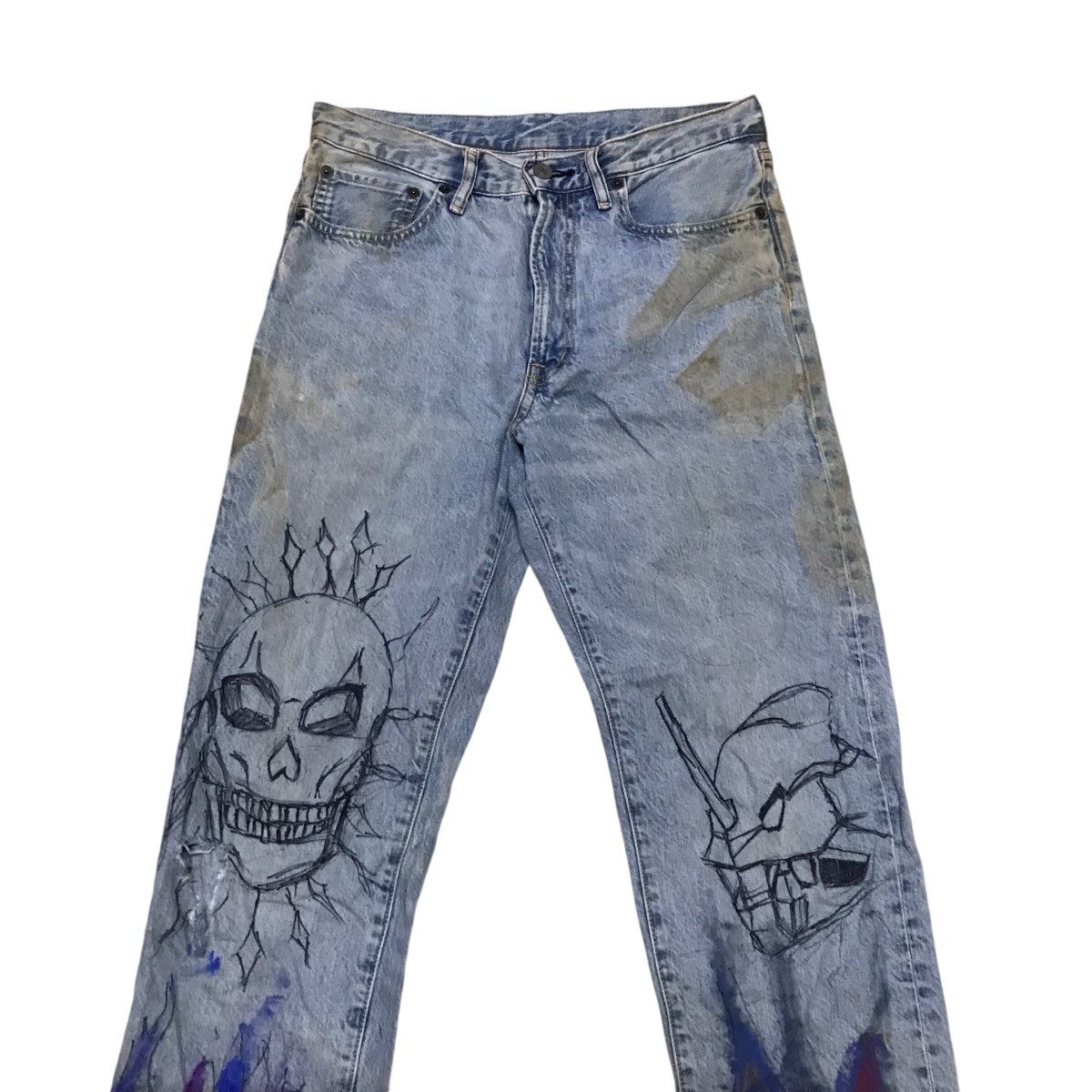 14th Addiction VINTAGE GU ART DISTRESSED DENIM PANTS Size US 30 / EU 46 - 4 Thumbnail