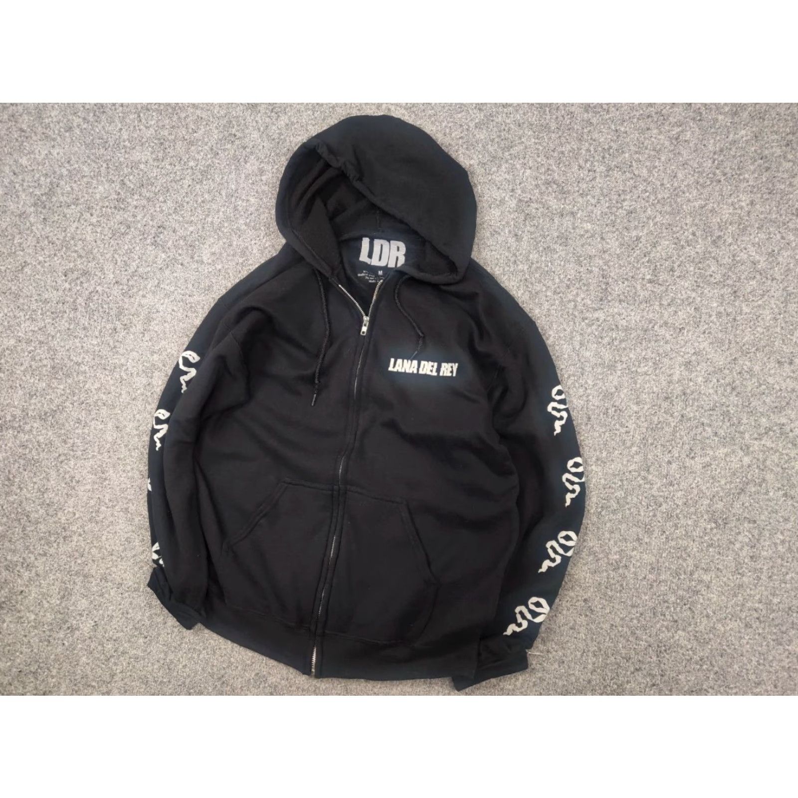 Vintage Lana Del Rey Black Zip Hoodie With Ribbon Sleeves Vintage Y2K glamour Style LGB Hoodie M Black Cotton Graphic Print 80s 90s WomensMens Size US M / EU 48-50 / 2 - 4 Thumbnail