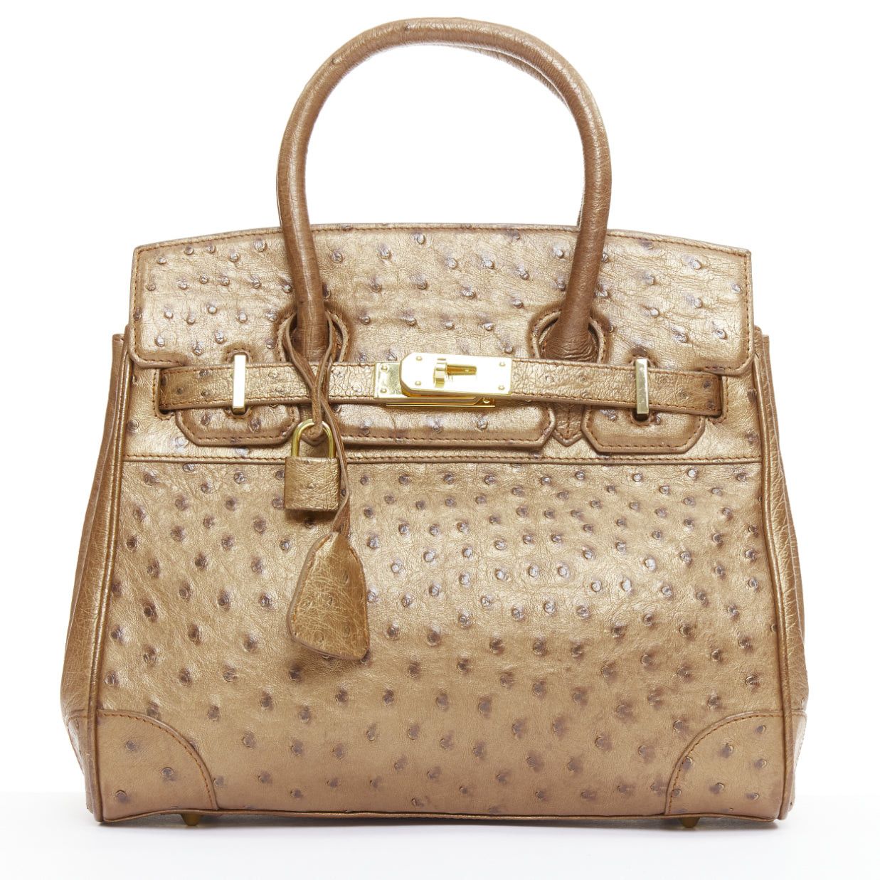 KWANPEN KWANPEN brown ostrich leather gold hardware top handle structured executive bag Size ONE SIZE - 1 Thumbnail