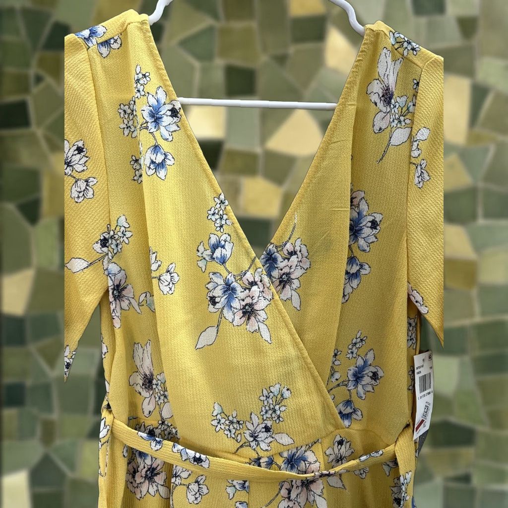 Vintage Trixxi Romper Short Sleeve Floral V-Neck Yellow Blue XS Women Size 26" / US 2 / IT 38 - 1 Thumbnail