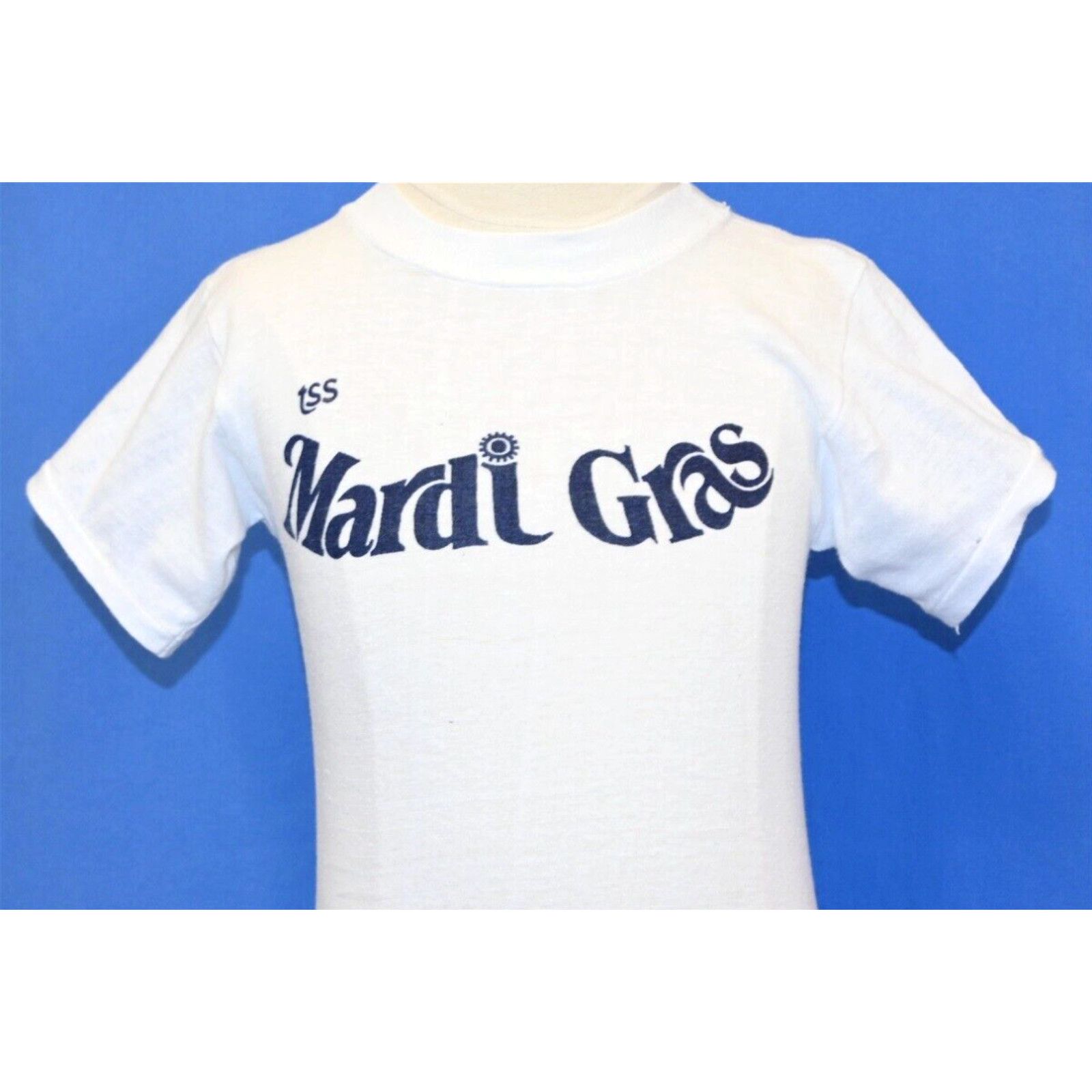 image of Vintage 70's Tss Mardi Gras Carnival Cruise Ship Shark T-Shirt Youth Small S in White, Men's