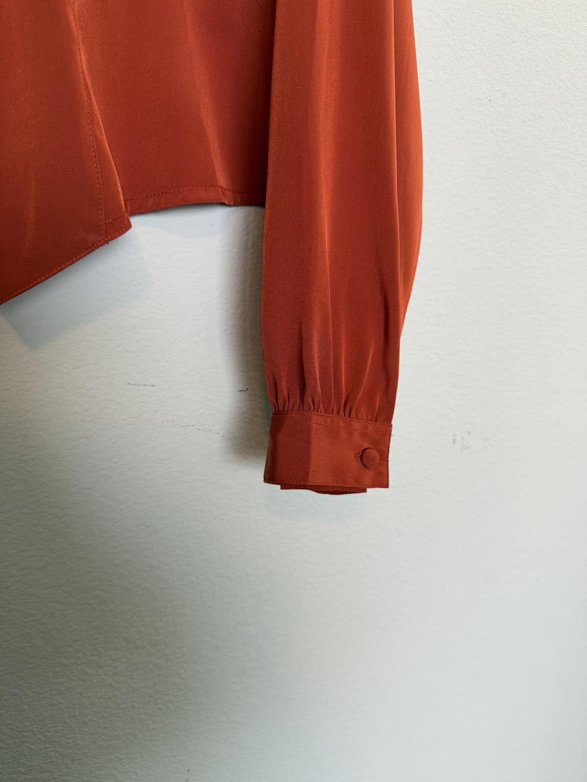 Designer Vintage 80s 90s silk dark orange women crop blouse. Size XL / US 12-14 / IT 48-50 - 7 Thumbnail