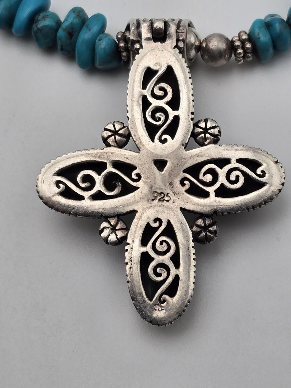 The Unbranded Brand Sterling Silver Turquoise Beaded Necklace w/ Cross Size ONE SIZE - 8 Thumbnail