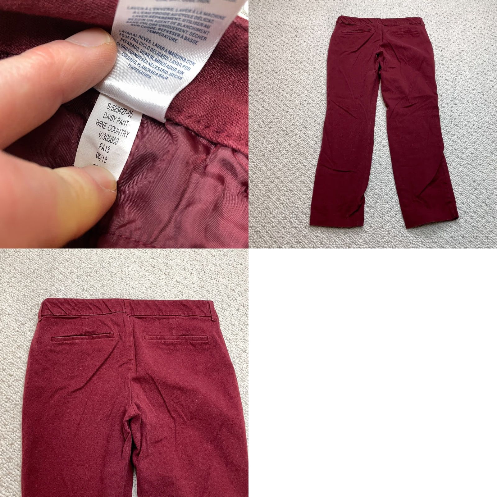 Old Navy Old Navy Pants Womens 10 Chino Lounge Pants Slacks 31x26 Ankle Red Wine Daisy Pattern Solid Casual Womens Size 24" / US 00 / IT 34 - 9 Thumbnail