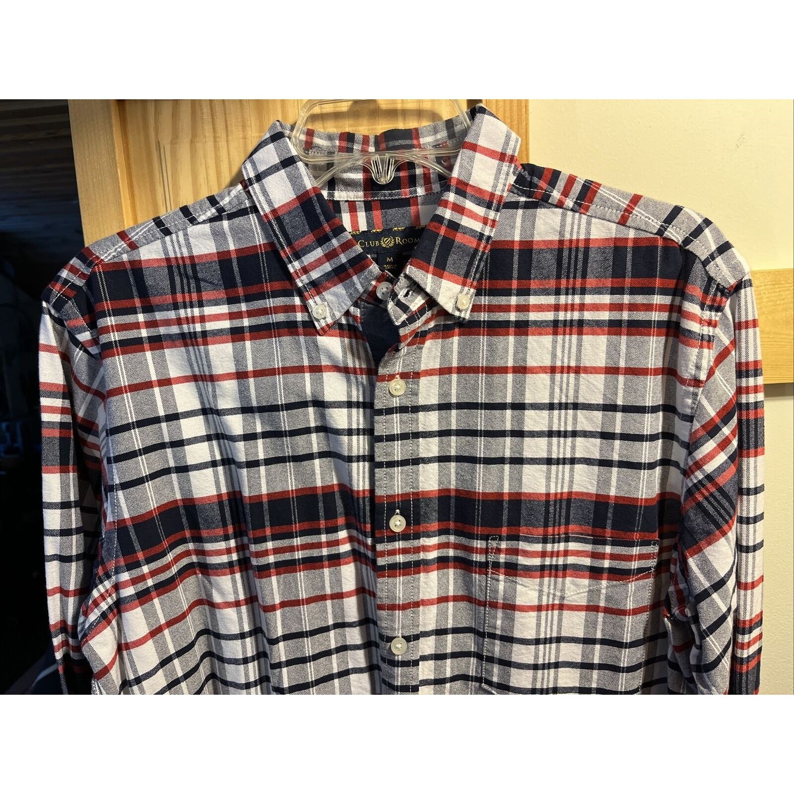 Club Room Club Room Mens M White Red Check LS Button Down Cotton Shirt Size US M / EU 48-50 / 2 - 6 Thumbnail