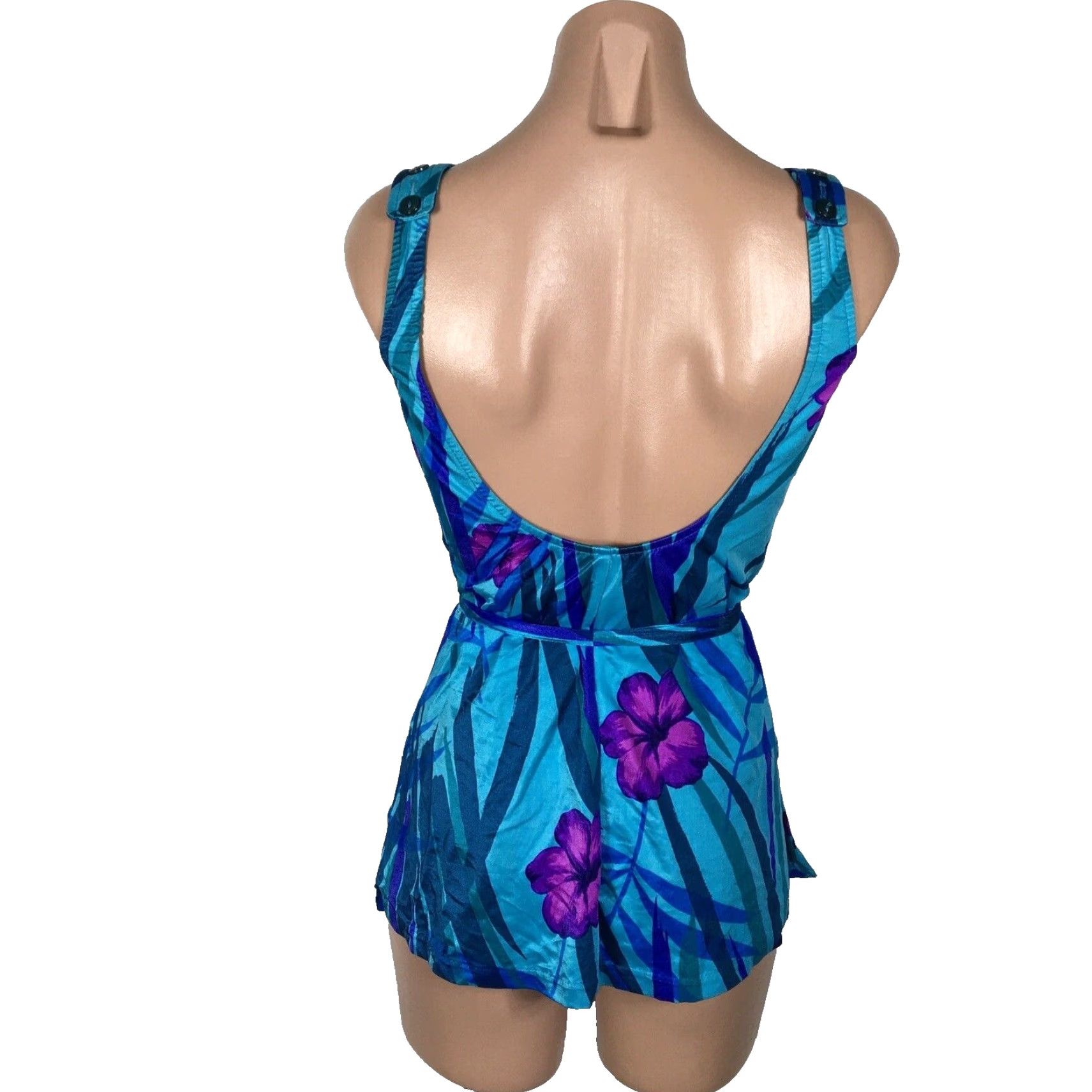 VINTAGE Maxine of Hollywood One Piece Swimdress Navy Purple Floral Swimsuit Sz 10 Women
