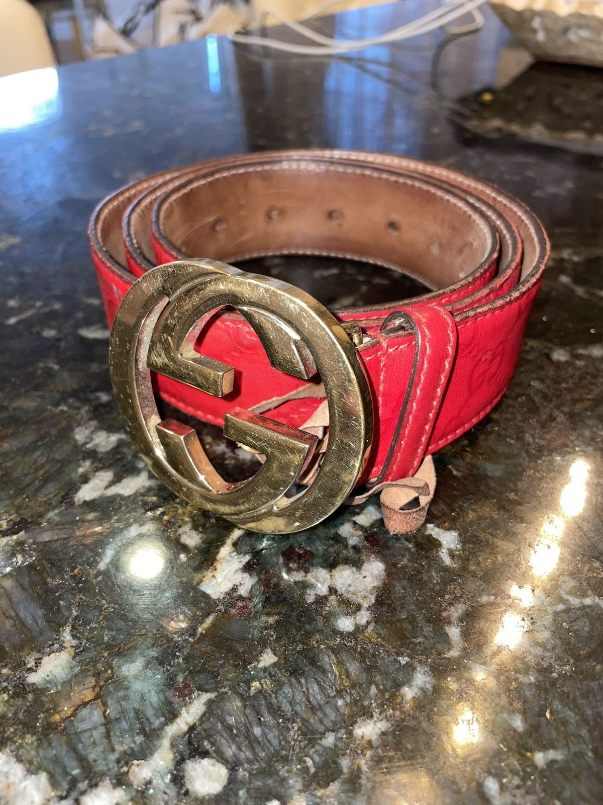 Gucci Red Gucci Leather Belt Size 34 - 1 Thumbnail