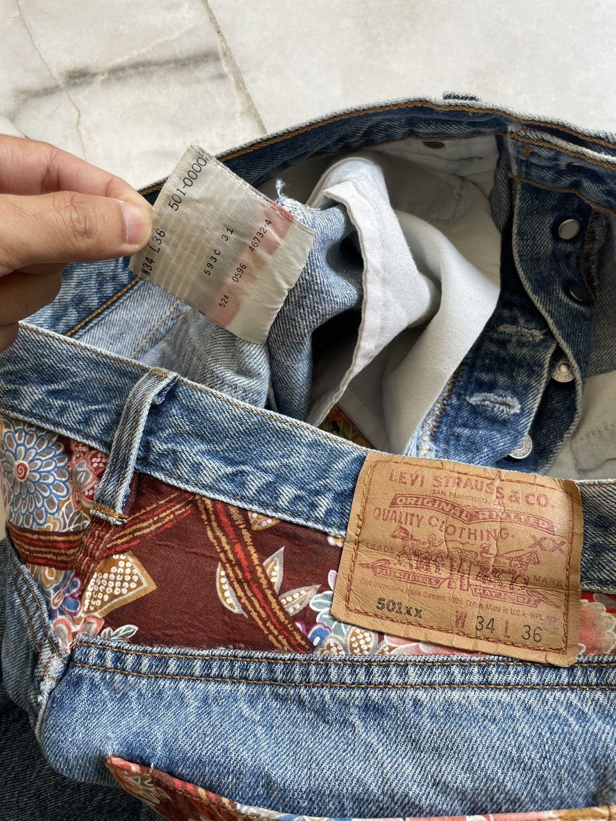 Levi's Vintage Levis 501xx Custom “Batik” Design Jeans Size US 32 / EU 48 - 10 Thumbnail