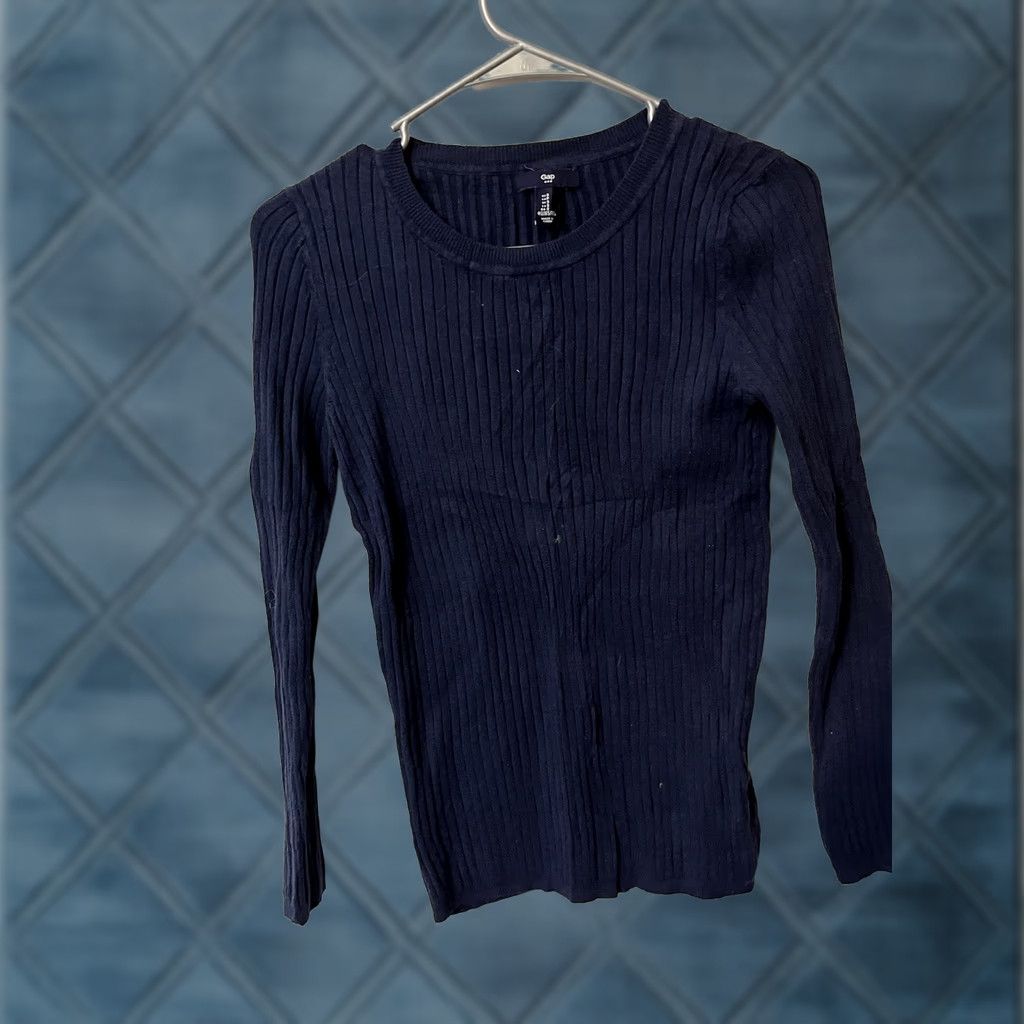 Gap GAP Women's Round Neck Solid Sweater Small Navy Blue Ribbed Size S / US 4 / IT 40 - 1 Thumbnail