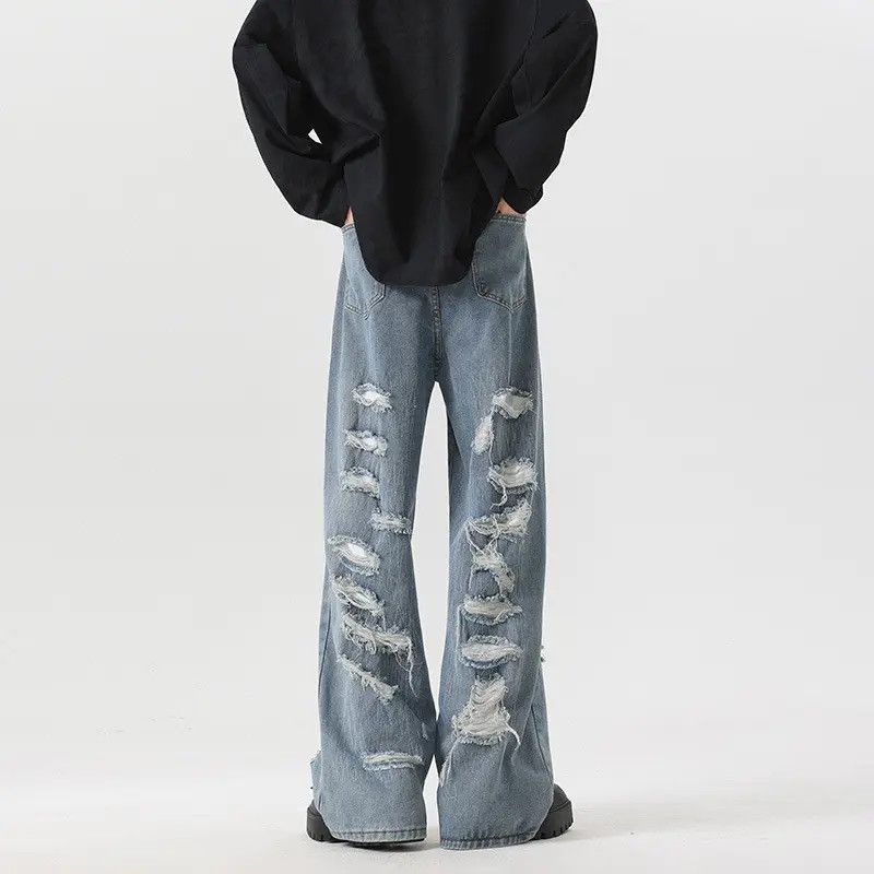 Japanese Brand × Jean Retro loose wide leg fringed ripped jeans Size US 30 / EU 46 - 4 Thumbnail