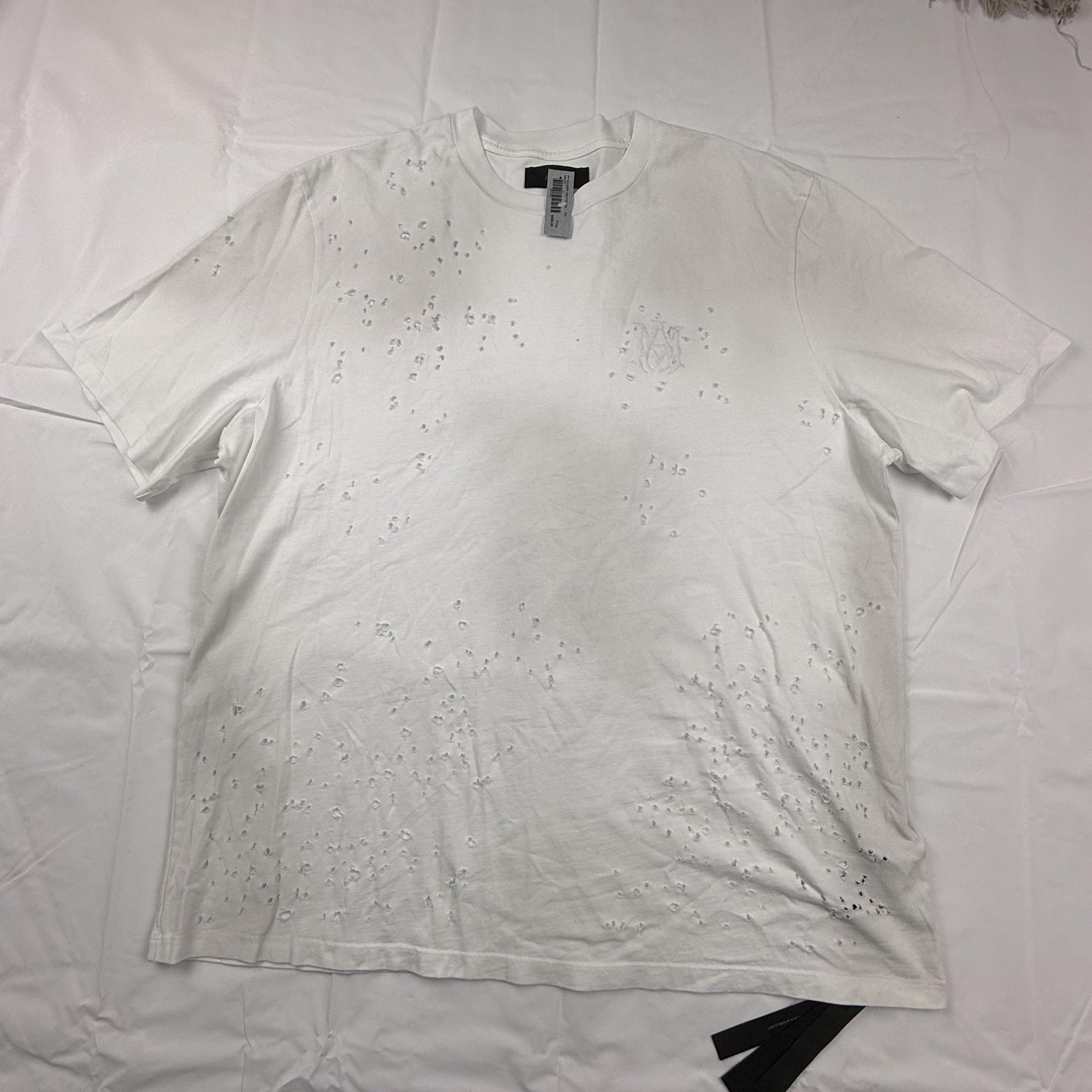 Amiri Amiri Shotgun Embroidered White Distressed Logo T-Shirt Size US XXL / EU 58 / 5 - 1 Thumbnail