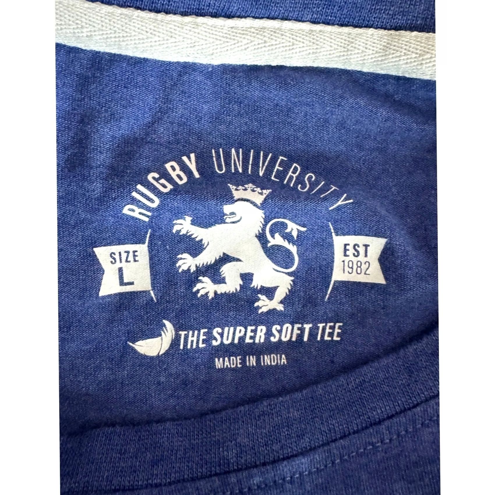 Vintage Rugby University Mens T Shirt Blue Lion Crest Crew Neck Short Sleeve Cotton Jersey Logo Embroidered Sportsman College Tee Large Size US L / EU 52-54 / 3 - 5 Thumbnail