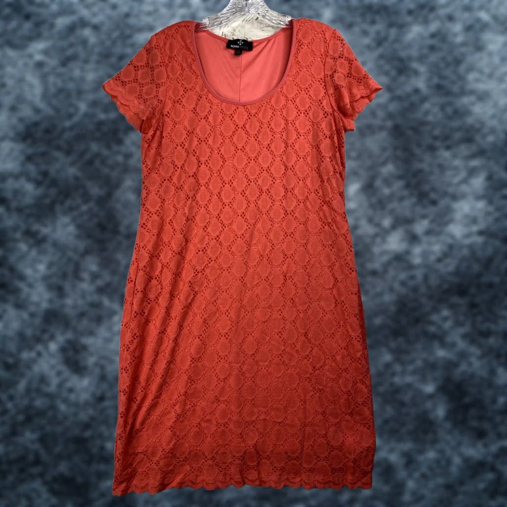 Vintage Ronni Nicole Dress Womens 14 Coral Floral Cutout Lined Stretch Short Sleeve 90s Dress