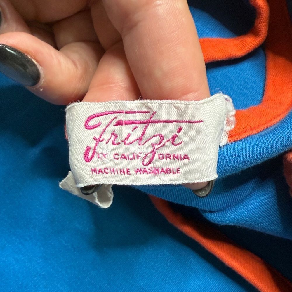 Vintage 70s Vintage Fritzi of California Blue Cotton Midi Dress Slee Size M / US 6-8 / IT 42-44 - 2 Thumbnail