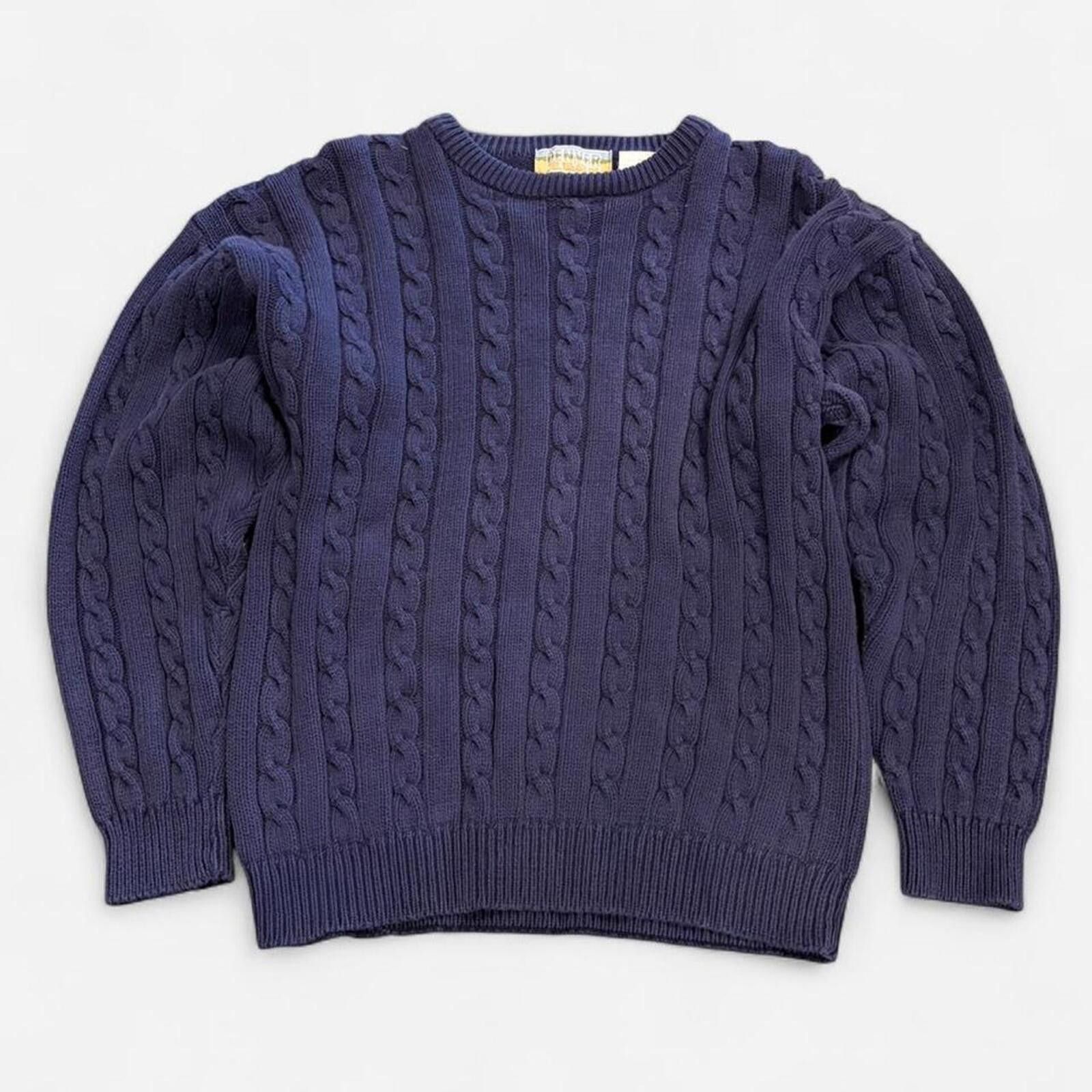 Vintage 90s Vintage Navy Cable Knit Size US L / EU 52-54 / 3 - 3 Thumbnail