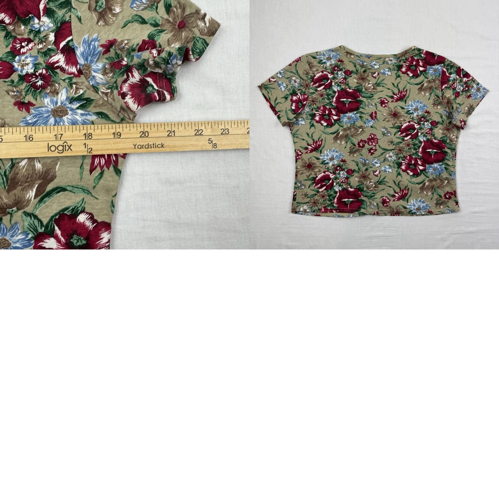 Vintage VINTAGE No Boundaries Shirt Cropped Womens M Floral Beige 90s Bohemian Flower Button-Up Blouse Size M / US 6-8 / IT 42-44 - 8 Thumbnail
