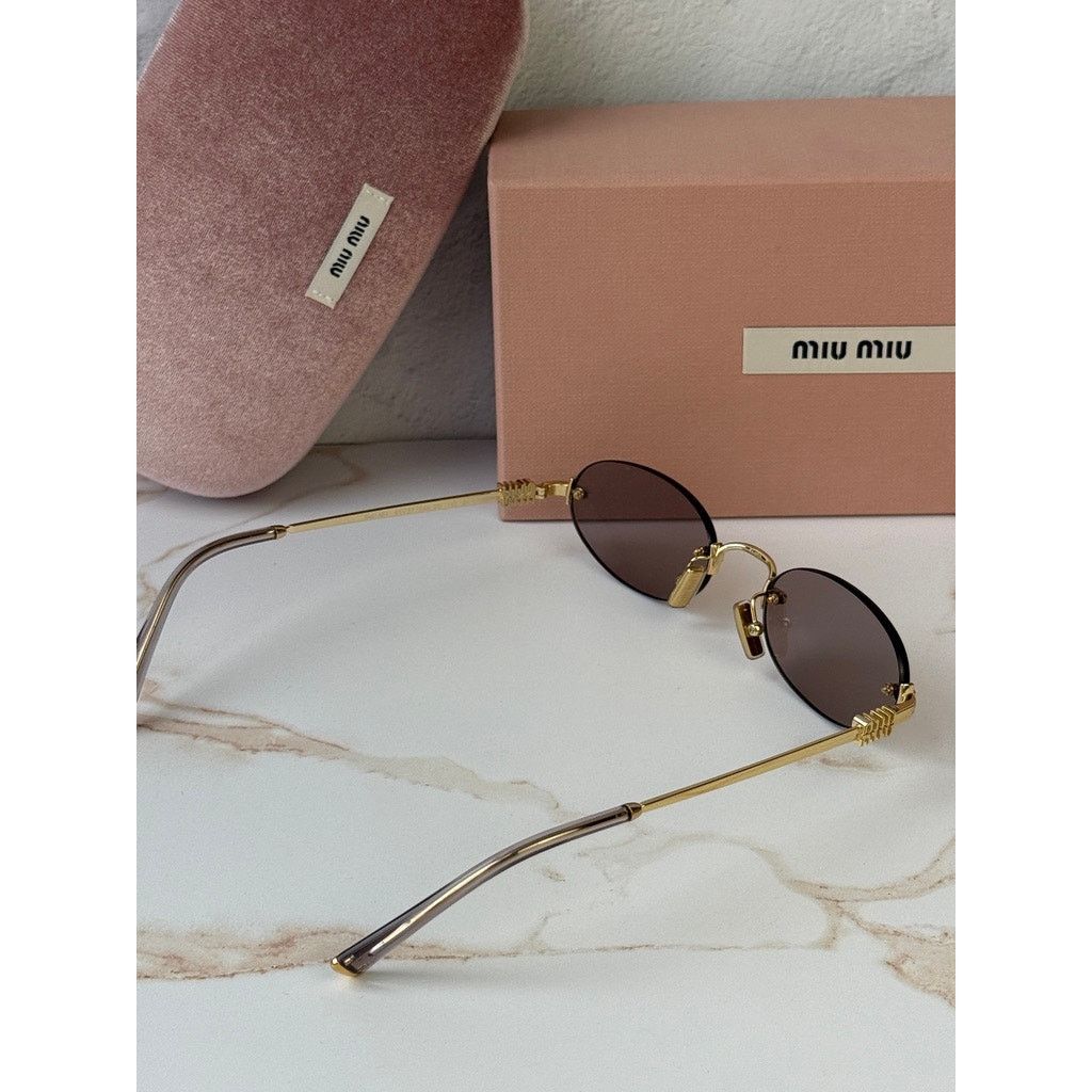 Miu Miu NEW Miu Miu MU A54S Rimless Sunglasses in Gold Pink $578 Size ONE SIZE - 6 Thumbnail