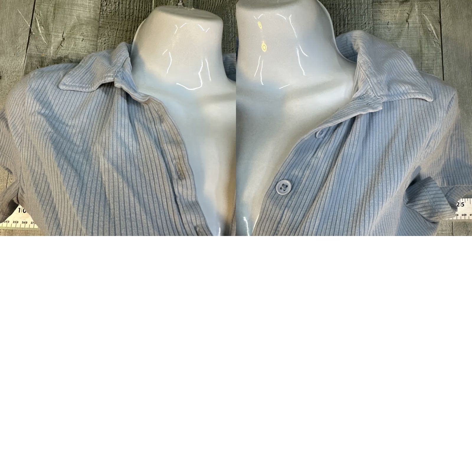 Vintage LNLZ Womens Ribbed Romper Light Blue Short Sleeve Button Front Size S Size 28" / US 6 / IT 42 - 8 Thumbnail