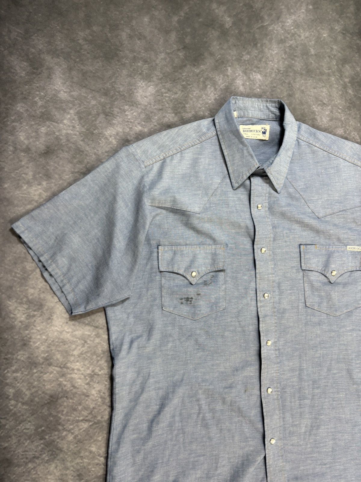 Sears × Vintage 70s Vintage Chambray Button Up 80s Sears Roebucks Denim Polo Size US L / EU 52-54 / 3 - 11 Thumbnail