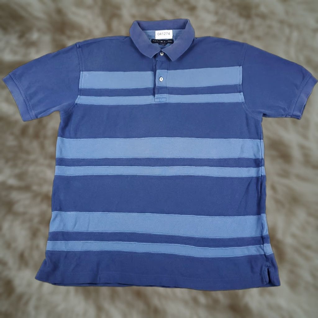 Tommy Hilfiger Tommy Hilfiger Polo Shirt Men's Large Blue Striped Casual Short Sleeve Activewear Size US L / EU 52-54 / 3 - 1 Thumbnail