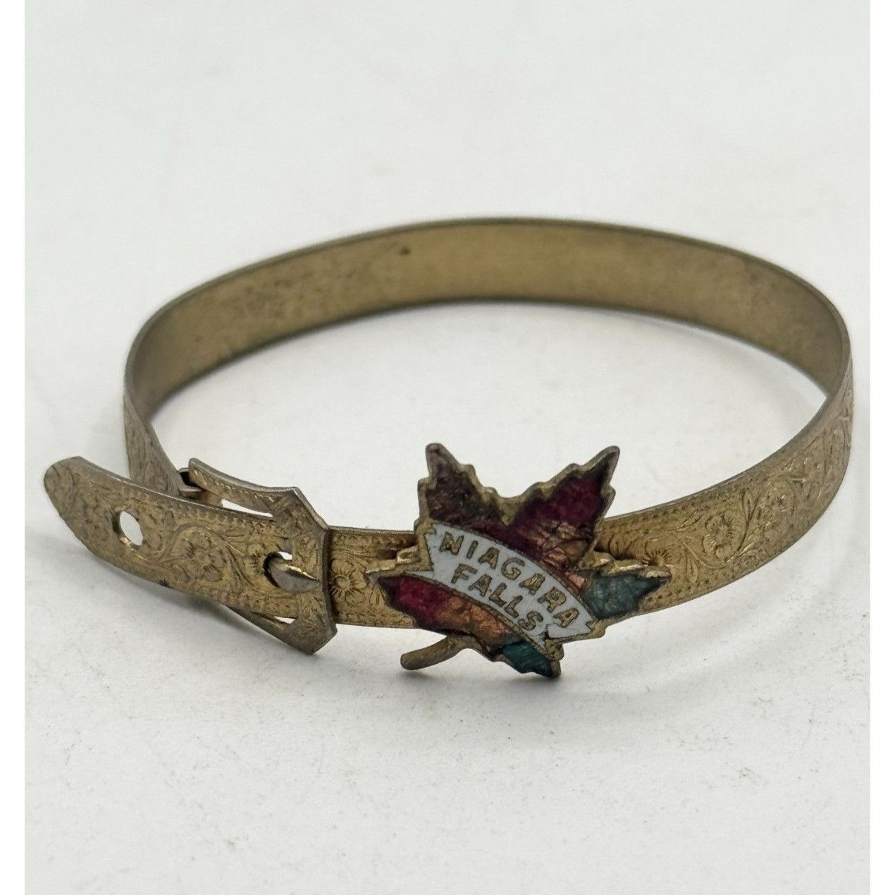 Vintage Vintage estate Niagara Falls Enamel Maple Leaf Buckle Bangle Size ONE SIZE - 1 Thumbnail