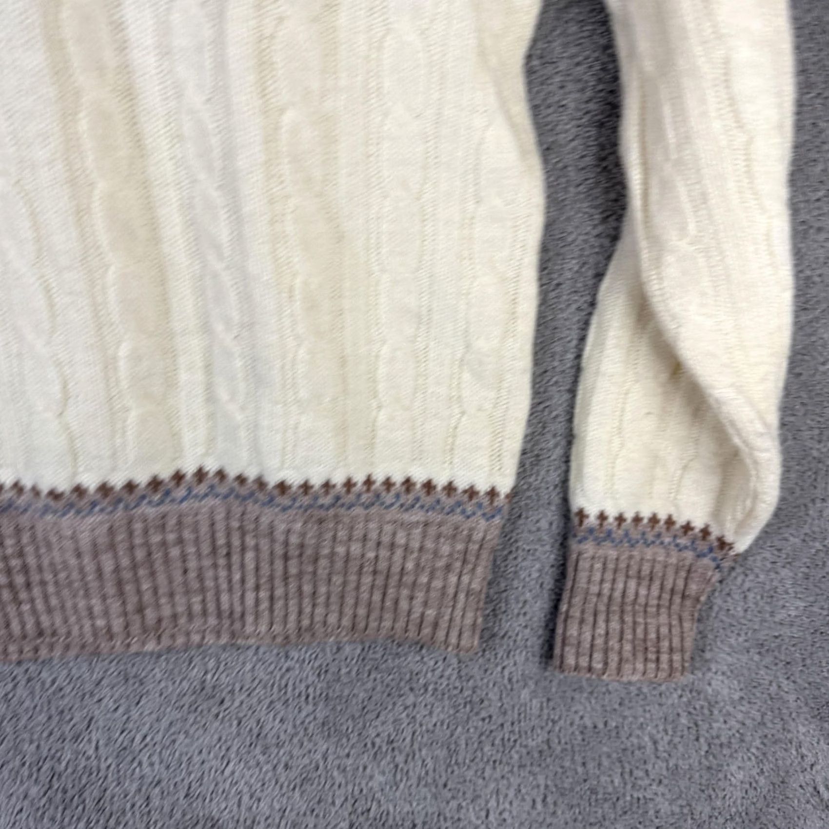 Vintage VINTAGE Thane Sweater Womens Large Brown Cream Fair Isle Cable Knit V-Neck Size L / US 10 / IT 46 - 3 Thumbnail