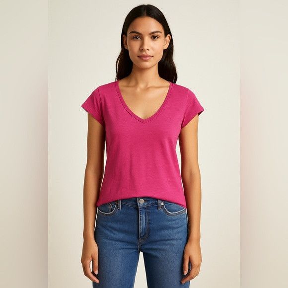 Velvet Velvet by Graham & Spencer Slub Pink V-Neck Tee Size S Size S / US 4 / IT 40 - 1 Thumbnail