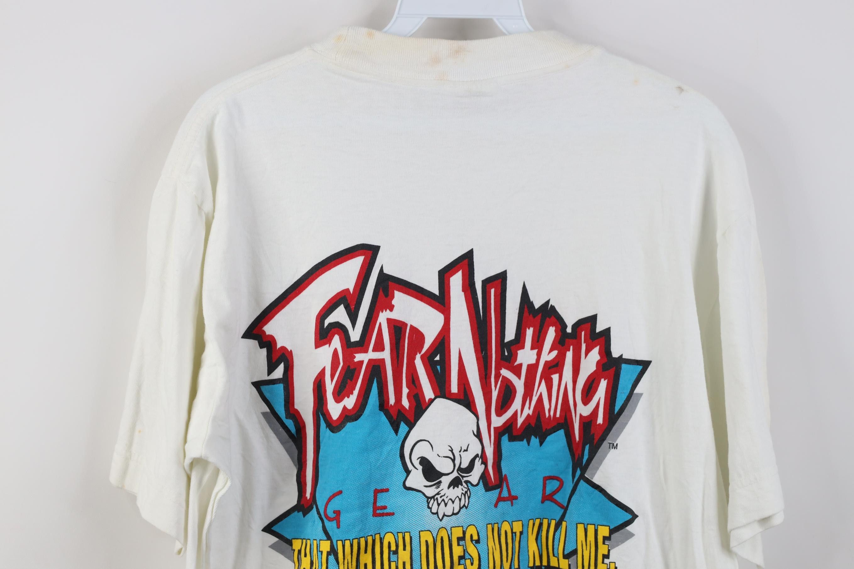 Vintage Vintage 90s Streetwear Gear Skull Skeleton T-Shirt White Size US L / EU 52-54 / 3 - 19 Thumbnail