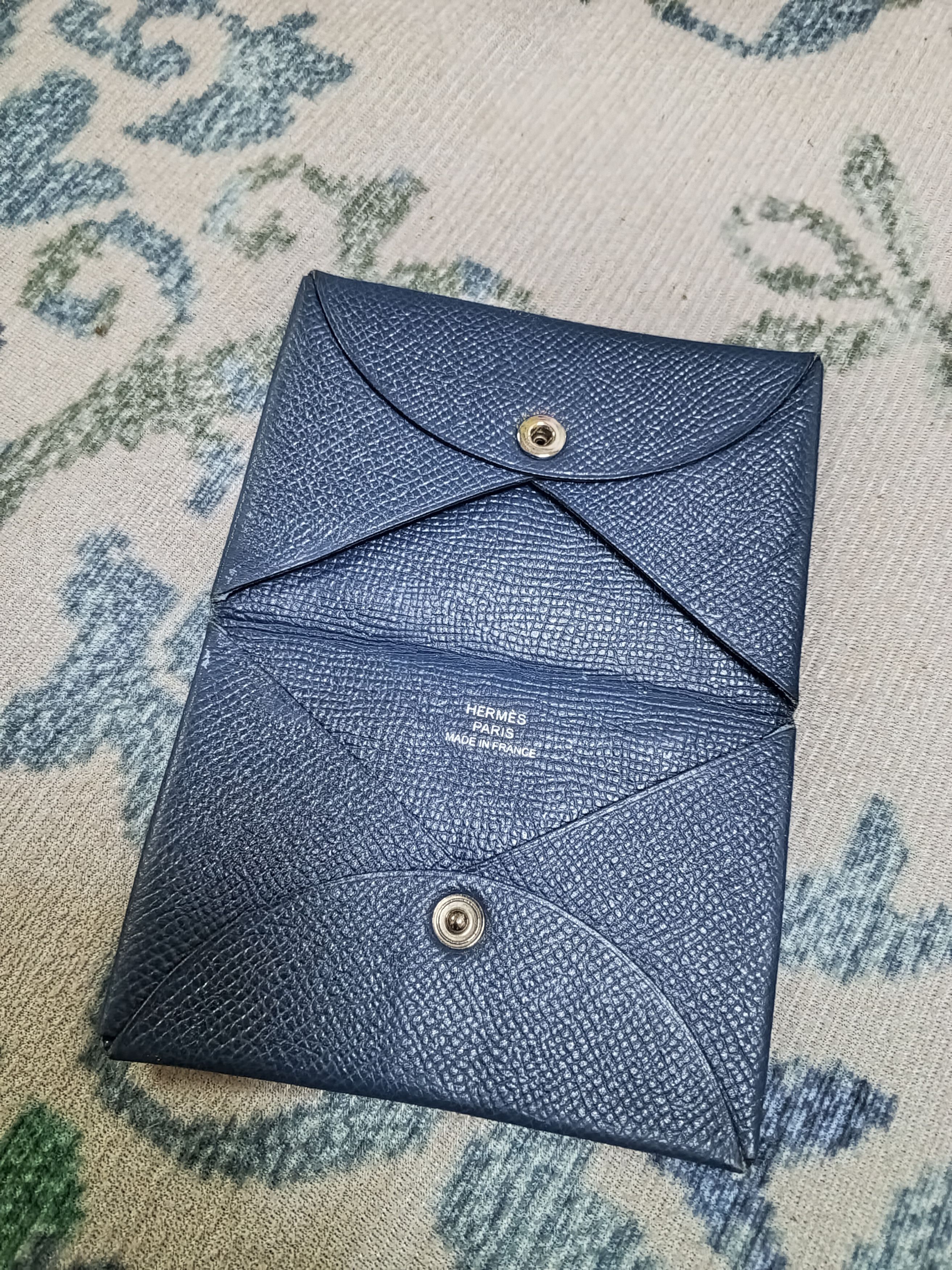 Hermes 🔥HERMES🔥CALVI LEATHER CARD WALLET NAVY BLUE Size ONE SIZE - 3 Thumbnail