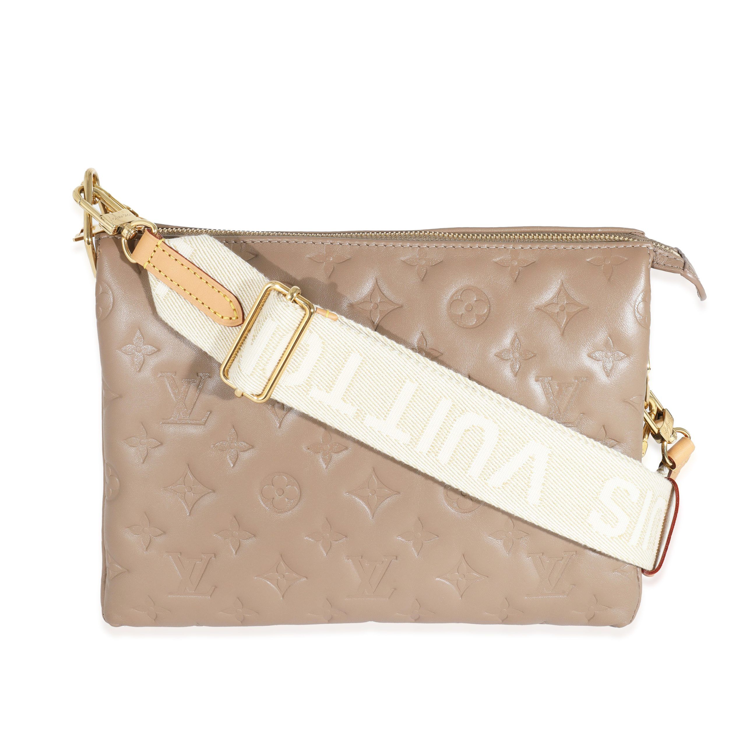 image of Louis Vuitton Taupe Monogram Embossed Puffy Lambskin Coussin Pm in Beige, Women's