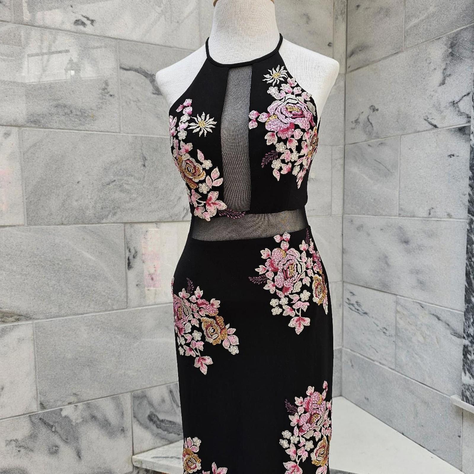 Designer XSCAPE Women's Black Pink Floral Formal Dress Size S / US 4 / IT 40 - 2 Thumbnail